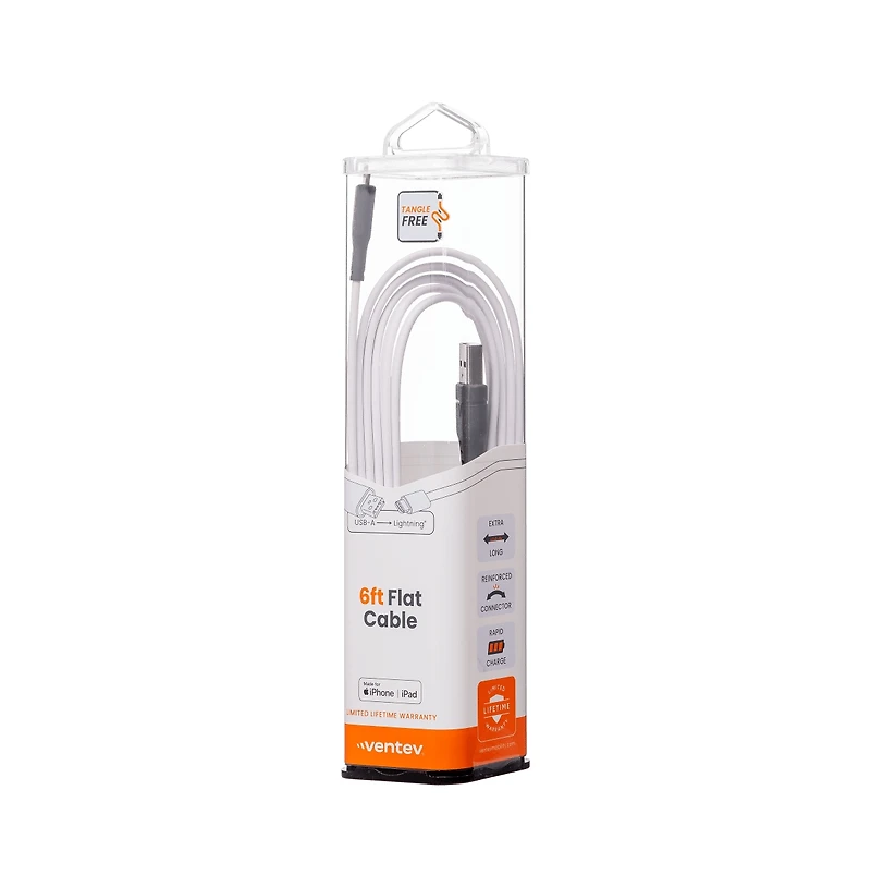 Ventev Flat Usb A to Apple Lightning High Speed Tangle-Free Foot Cable-Gray