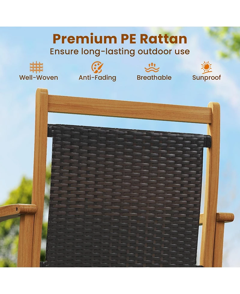 Gymax Patio Rattan Glider Chair with Acacia Wood Frame and Wicker Seat Back Armrests