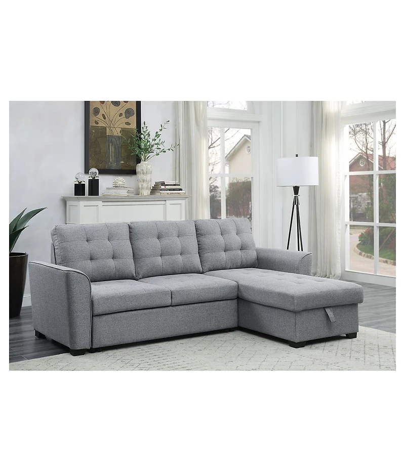 Homlux 90.5"W Light Gray Linen Sleeper Sectional Sofa with Reversible Storage Chaise
