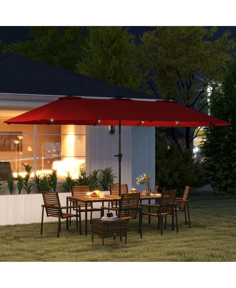 Outsunny 13' Double-Sided Patio Umbrella with Solar Lights and Crank