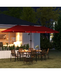Outsunny 13' Double-Sided Patio Umbrella with Solar Lights and Crank