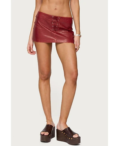 Edikted Women's Lace Up Faux Leather Mini Skort