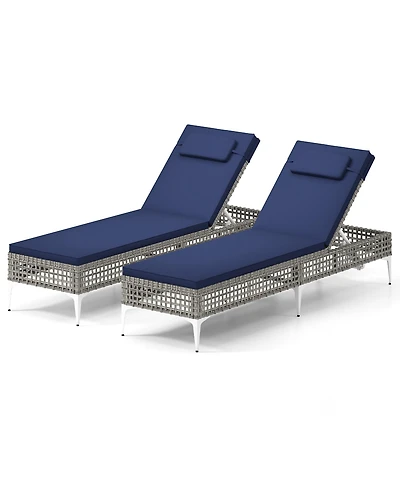 Gymax Set Of 2 Patio Chaise Lounge Chair w/6-Level Adjustable Backrest Removable Cushion