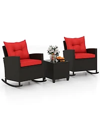 Slickblue Weather-Resistant 3-Piece Patio Rocking Chair Set with Cushions and Tempered Glass Table – Ideal for Outdoor Lounging