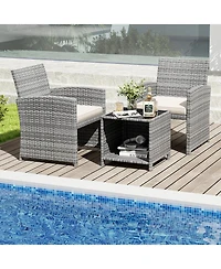 Slickblue Outdoor 3-Piece Conversation Set with 2 Padded Chairs and Glass-Top Coffee Table for Patio or Deck