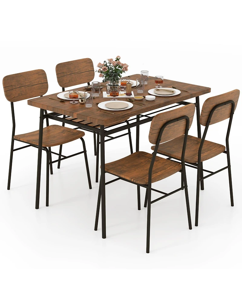 Slickblue Modern 5-Piece Dining Table and Chair Set with Metal Frame and Storage Shelf – Ideal for Small Spaces