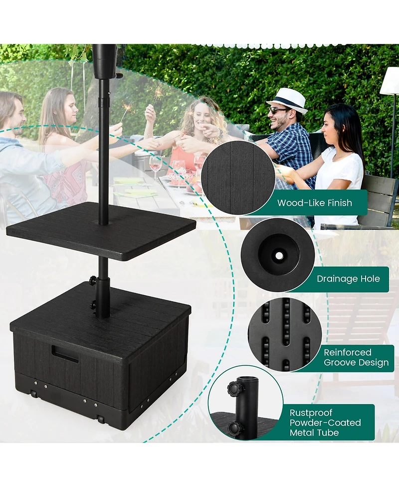 Gymax Patio 175lbs Fillable Umbrella Base w/ Table Tray Wheeled 3-in-1 Stand Outdoor