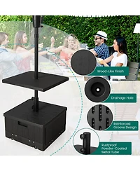 Gymax Patio 175lbs Fillable Umbrella Base w/ Table Tray Wheeled 3-in-1 Stand Outdoor
