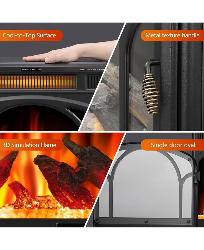 Cowsar Electric Fireplace Heater 17" with Remote Control, Cathedral Stylish, Different Flame Effects and Log Set Colors, Adjustable Brightness and Hea