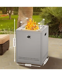Cowsar 20" Square Fire Pit Table, Propane Table with Lava Rock/Windshield, for 20lbs Gas Tanks, Outdoor Camping/Courtyard/