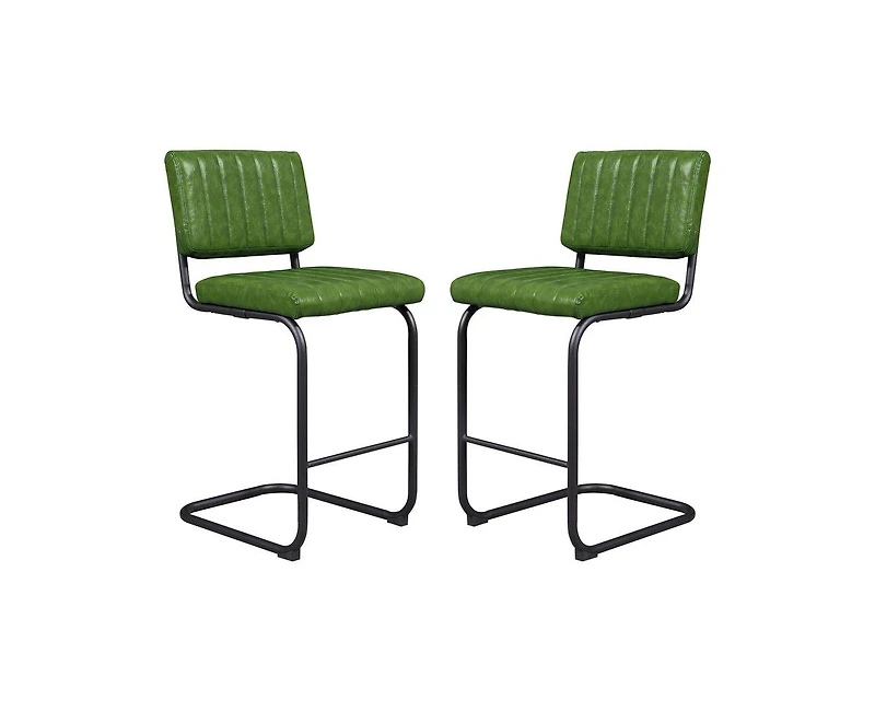 Homlux Upholstered Set of 2 Cantilever Pu Leather Counter Height Barstool with Black Metal Legs