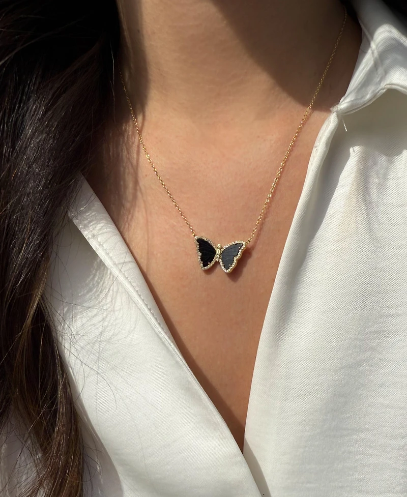 Butterfly Necklace with Black Onyx 14k Gold Plated Sterling Silver