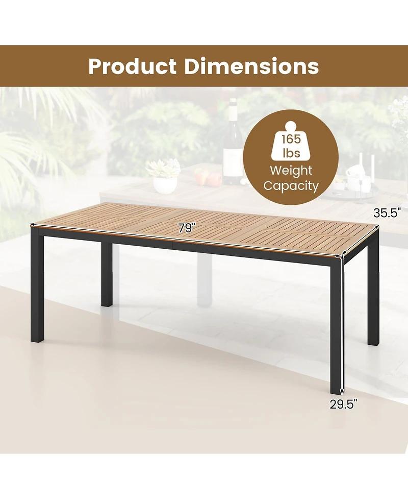 Gymax Patio Dining Table for 8 79'' Large Rectangle Table w/ Acacia Wood Tabletop
