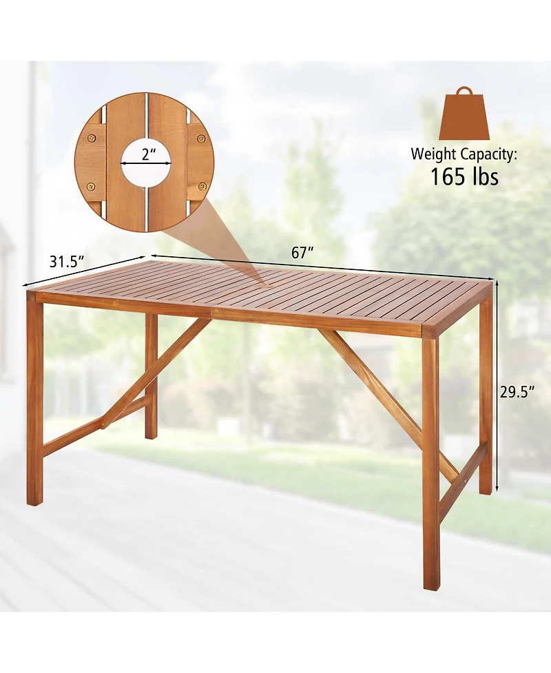Gymax Rectangle Acacia Wood Dining Table Spacious Slatted Top Up to 6 Patio