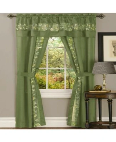 Kate Aurora Complete 5 Pc Window In A Bag Embroidered Floral Country Flax Sheer Curtain Valance Set 54 In. W X In. L