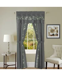 Kate Aurora Complete 5 Pc Window a Bag Embroidered Floral Country Flax Sheer Curtain & Valance Set