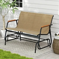 Costway Patio Glider Bench for Swing Gliding Loveseat with Curved Teak Armrests for Porch