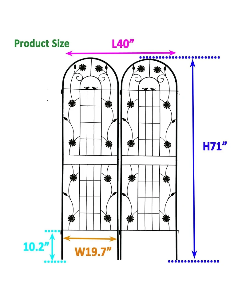 Streamdale Furniture 2 Pack Metal Garden Trellis 71" Rustproof Black