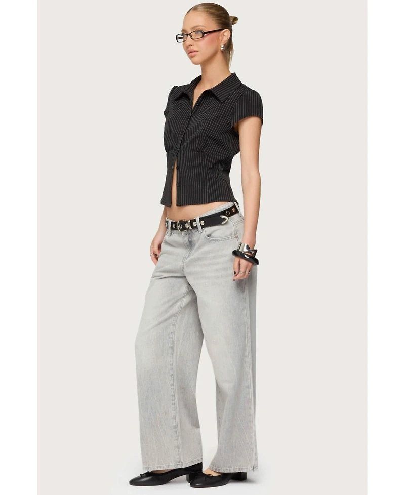 Edikted Women's Magda Low Rise Acid Wash Jeans