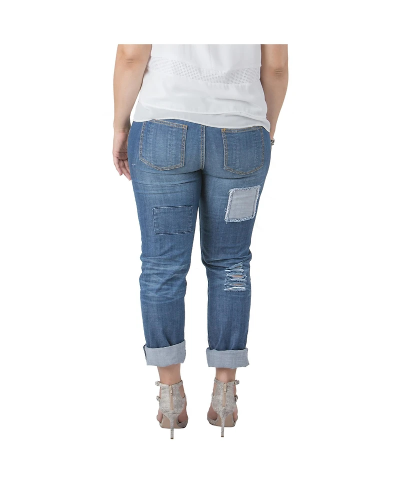 Standards & Practices Plus Women Distressed And Patched Boyfriend Jeans