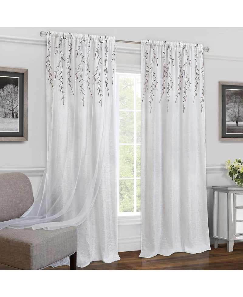 Kate Aurora Traditional Home 2 Pack Double Layered Embroidered Floral Sheer Curtains