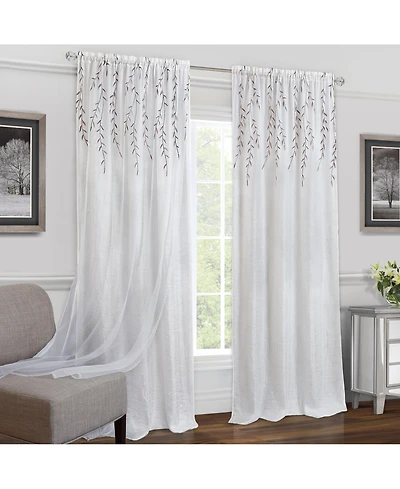 Kate Aurora Traditional Home 2 Pack Double Layered Embroidered Floral Sheer Curtains