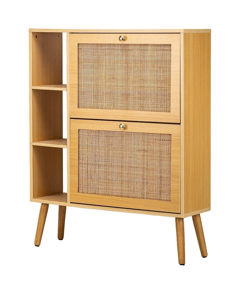 Nordlys - 2-Drawer Wood and Rattan Shoe Cabinet Exotic Boho Entry