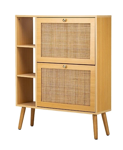 Nordlys - 2-Drawer Wood and Rattan Shoe Cabinet Exotic Boho Entry
