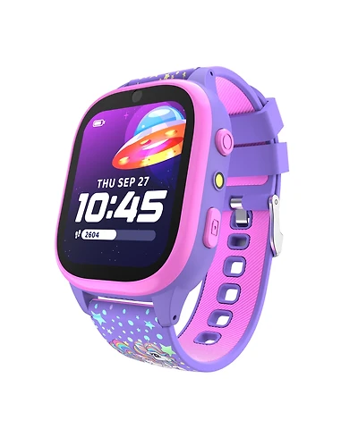 Playzoom 4 Kids Pink and Purple Print Leather Silicone Strap Smartwatch, 49mm