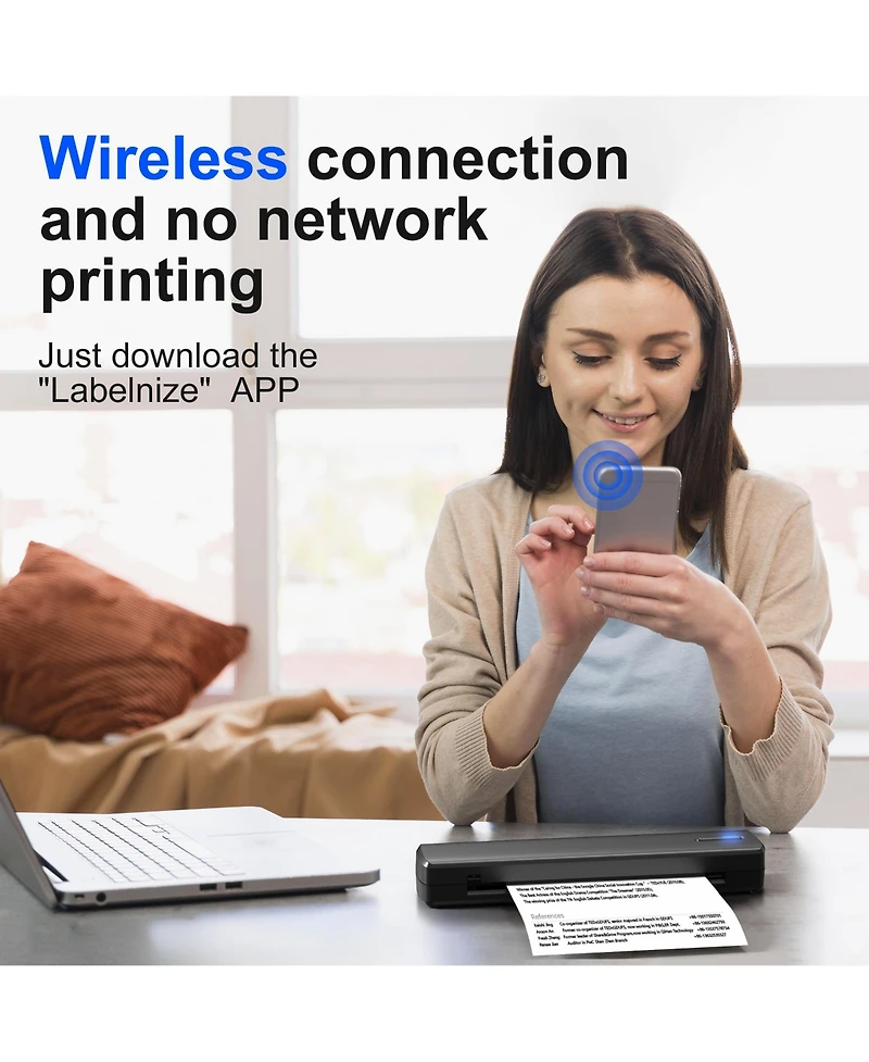 Nelko Portable Printer Wireless for Travel, D810-a Bluethooth Thermal Printer Support for 8.5"x11" Us Letter, Inkless Printer Compatible wit