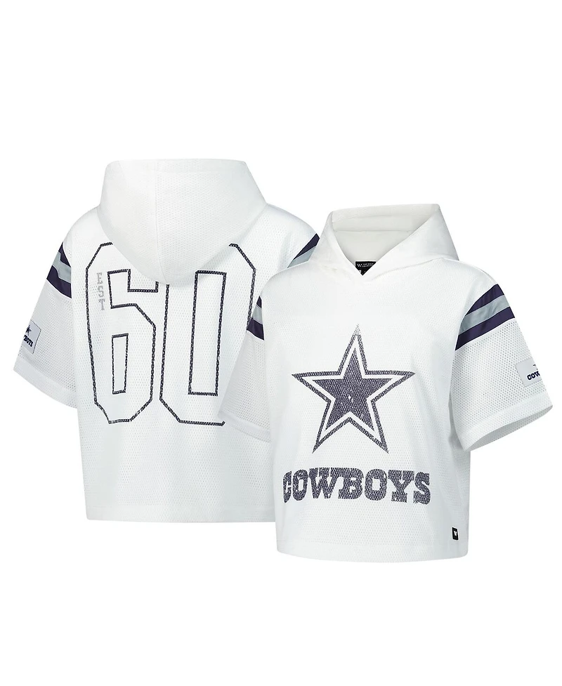 The Wild Collective Women's White Dallas Cowboys Mesh Short Sleeve Hoodie T-Shirt