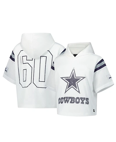 The Wild Collective Women's White Dallas Cowboys Mesh Short Sleeve Hoodie T-Shirt
