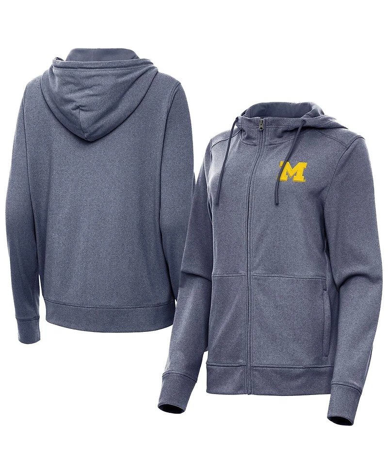 Antigua Women's Heather Navy Michigan Wolverines Seeker Full-Zip Hoodie Jacket