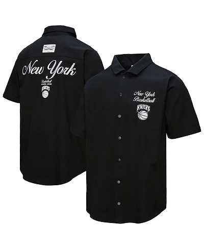 Mitchell & Ness Men's Black New York Knicks Hardwood Classics Camp Shirt