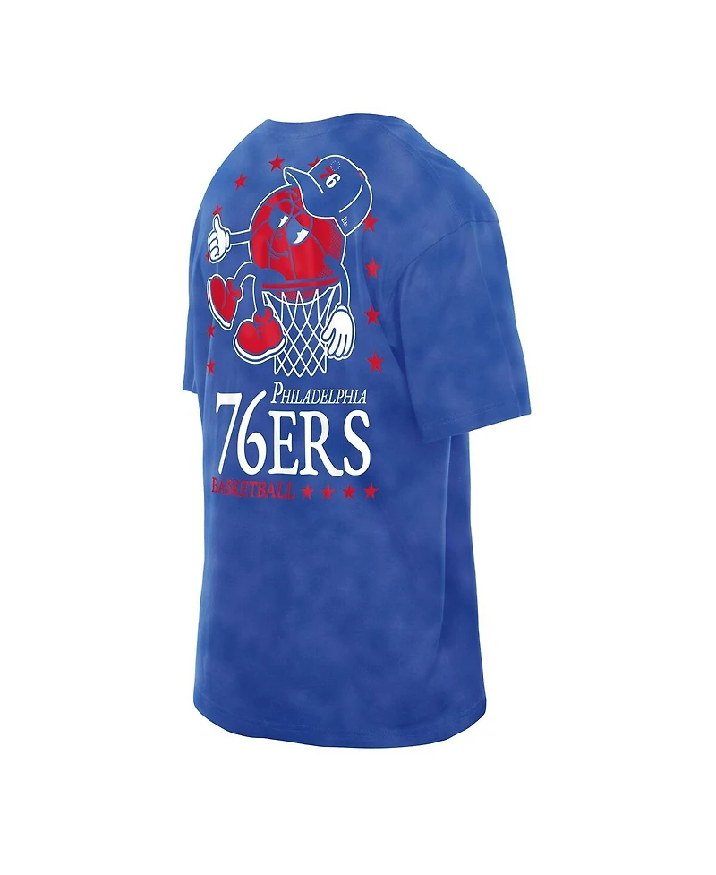 New Era Men's Royal Philadelphia 76ers Old School Sport Enzyme Wash Oversized T-Shirt