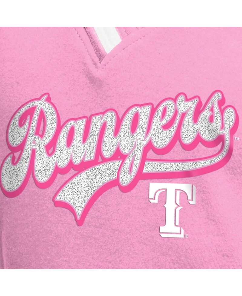 New Era Big Girls Pink Texas Rangers Mommy Me Raglan V-Neck T-Shirt