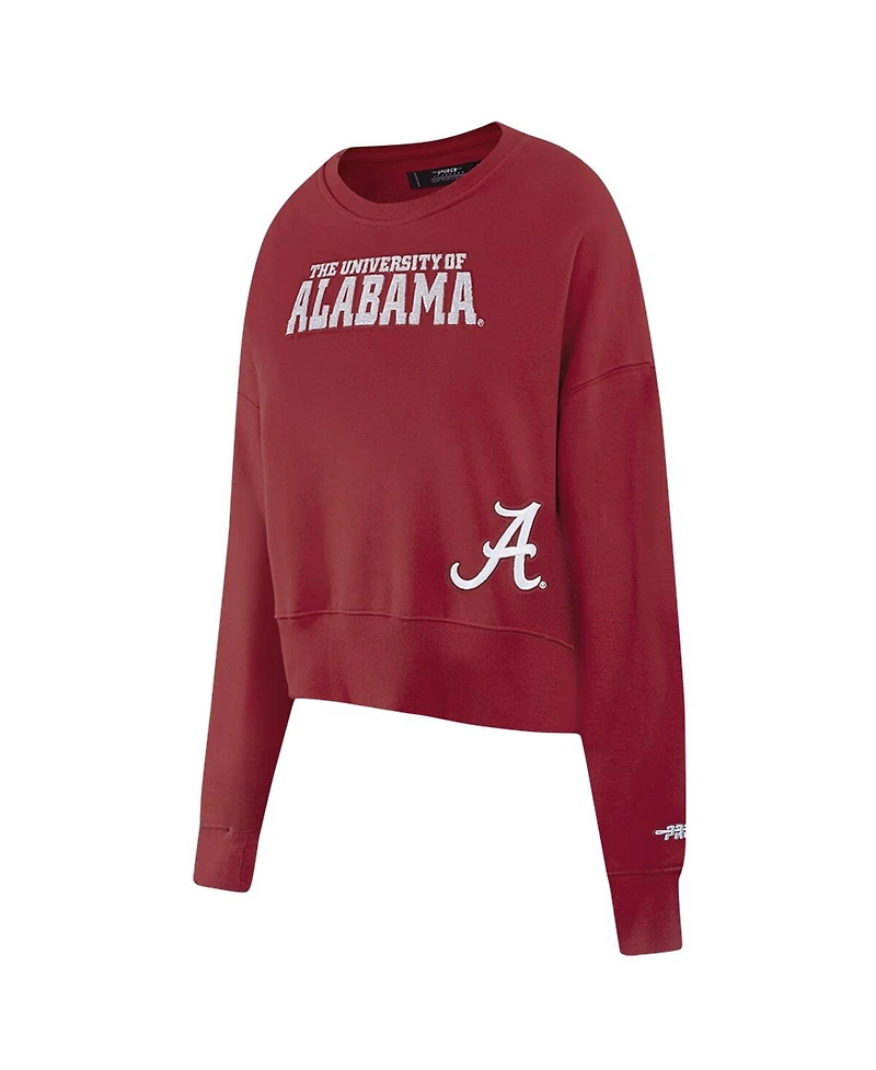 Pro Standard Women's Crimson Alabama Crimson Tide Sequin Boxy Cropped Pullover Sweatshirt