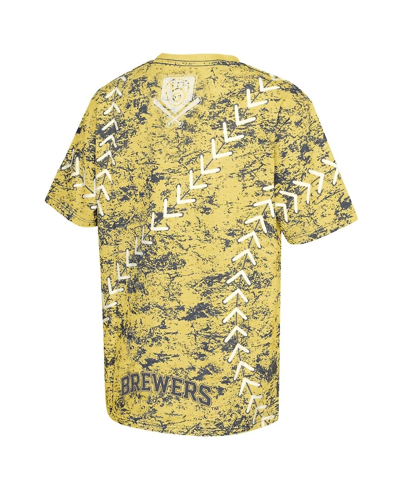 Outerstuff Big Boys and Girls Gold Milwaukee Brewers Slide Score Bold T-Shirt