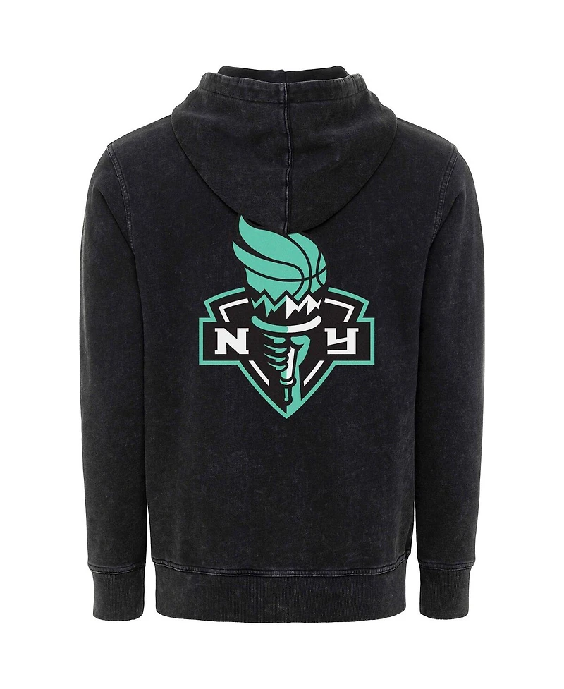 Sportiqe Men's and Women's Black New York Liberty Rock Roll Collection Jimi Mineral Wash Pullover Hoodie