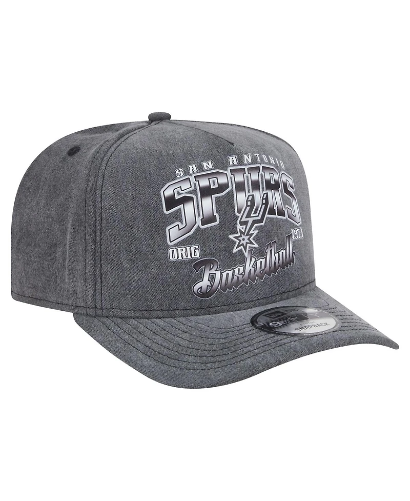 New Era Men's Charcoal San Antonio Spurs Throwback Washed Pre-Curved 9FIFTY Snapback Hat