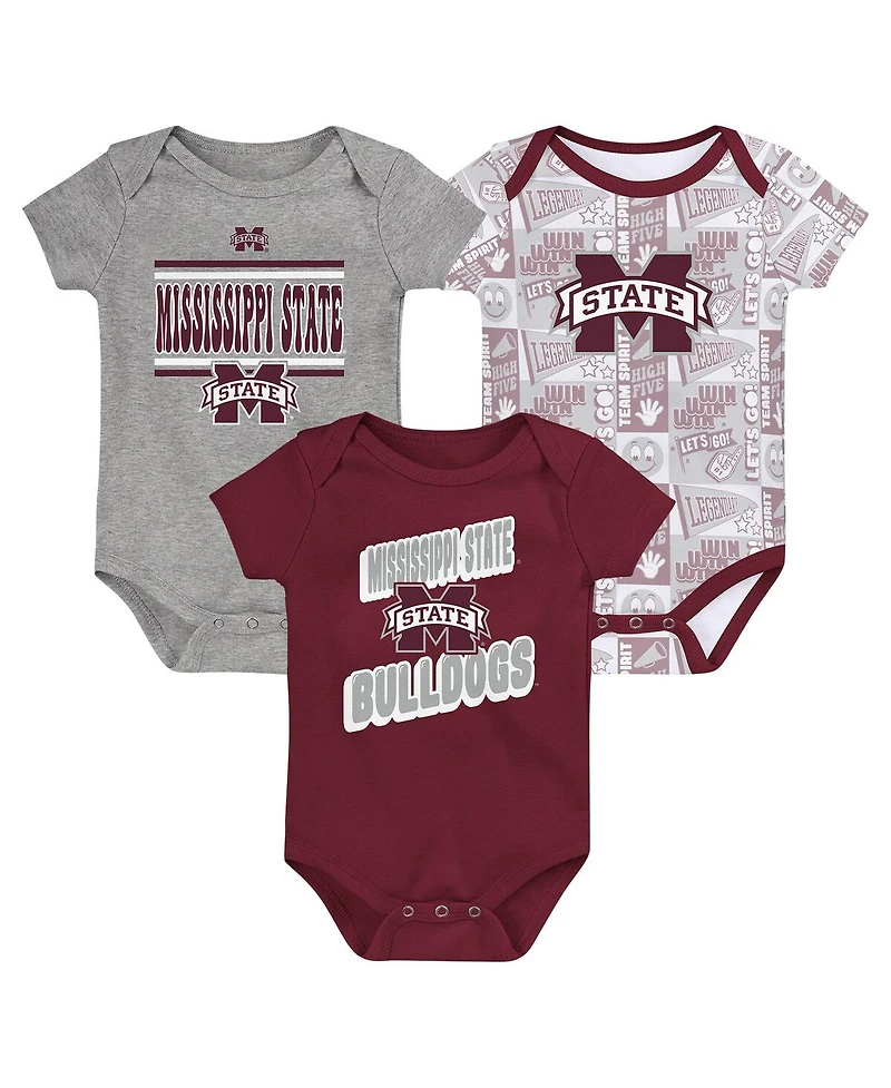 Outerstuff Newborn 3-Pack Maroon Mississippi State Bulldogs Sunday Comics Bodysuit Set