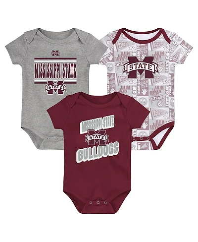 Outerstuff Newborn 3-Pack Maroon Mississippi State Bulldogs Sunday Comics Bodysuit Set