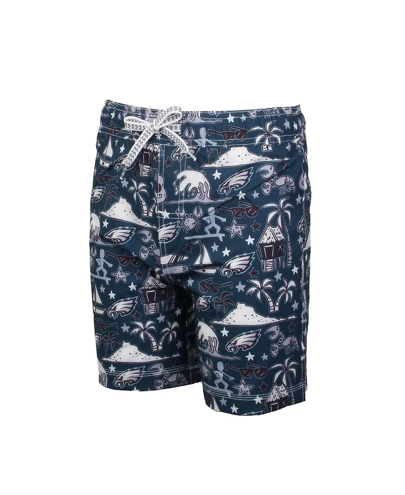 Wes & Willy Big Boys and Girls Midnight Green Philadelphia Eagles Luau Swim Trunks