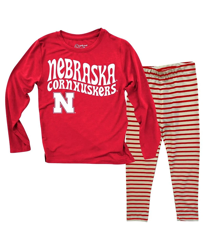Wes & Willy Baby Boys and Girls Nebraska Huskers Long Sleeve Top Striped Tri-Blend Leggings Set