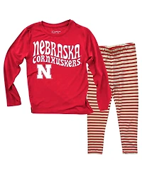 Wes & Willy Baby Boys and Girls Nebraska Huskers Long Sleeve Top Striped Tri-Blend Leggings Set