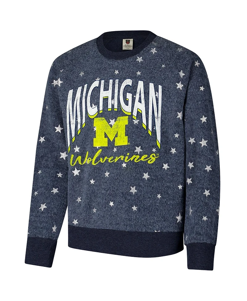 Wes & Willy Big Boys and Girls Navy Michigan Wolverines Shimmer Star Reverse Fleece Raglan Pullover Sweatshirt