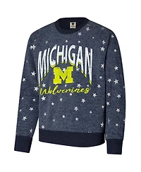 Wes & Willy Big Boys and Girls Navy Michigan Wolverines Shimmer Star Reverse Fleece Raglan Pullover Sweatshirt