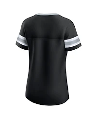 Fanatics Women's Black Las Vegas Raiders True Catch Iconic Rhinestone Bling Athena Lace-Up T-Shirt