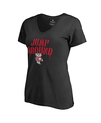 Fanatics Mto Label Women's Black Wisconsin Badgers Hometown Collection Jump Around V-Neck T-Shirt
