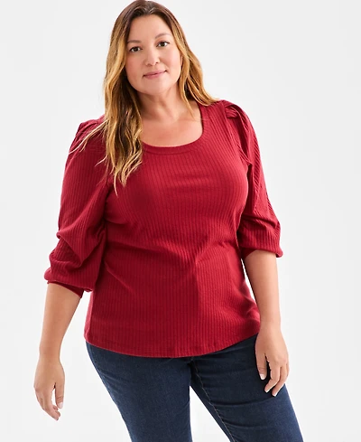 Style & Co Plus Size Soild 3/4-Sleeve Blouse, Macy's Exclusive